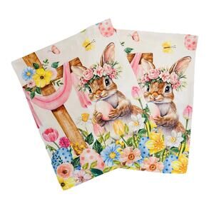 Easter Bunny Rabbit & Cross Hand Towels 2 Pcs Spring Flowers 13.7x 28.7 Inch NEW